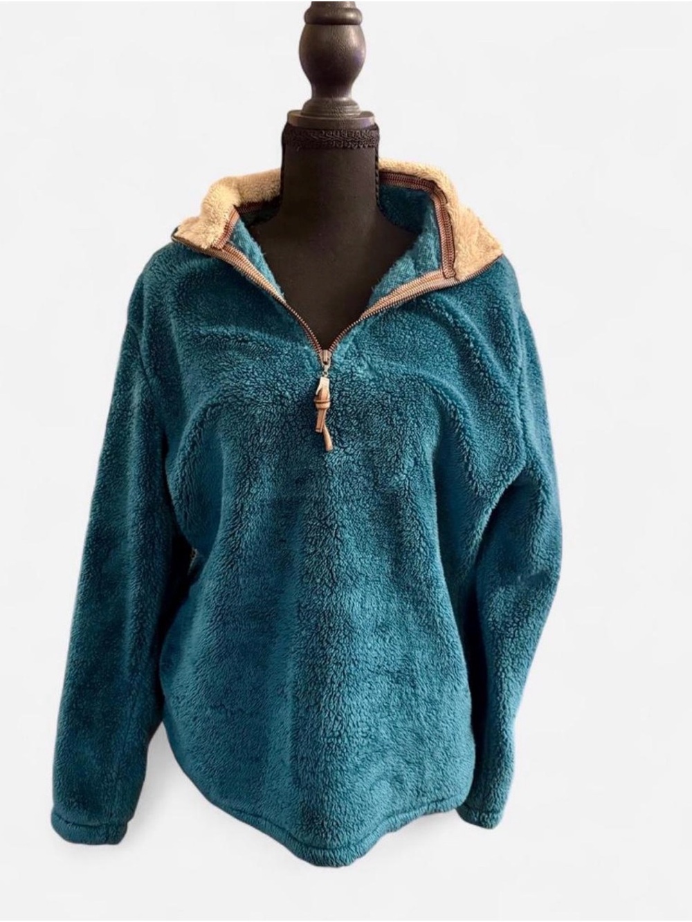 True Grit Teal Sherpa Pullover with Tan Collar